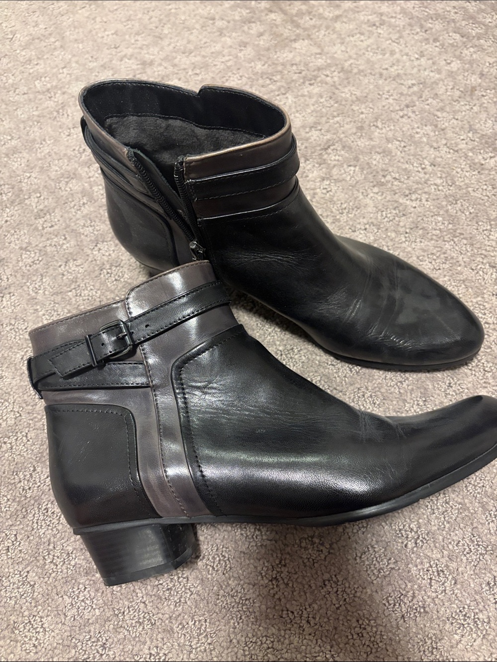 Black Leather Ankle Boots with Buckle Detail